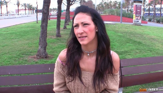 Sexy European brunette milf gets picked up in the park porn pics