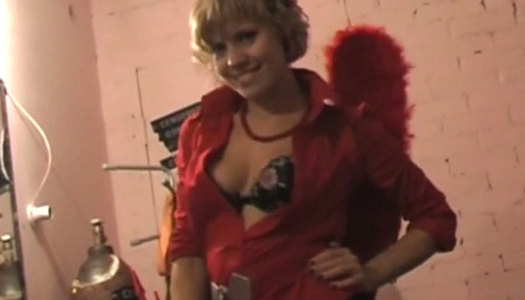 Short haired blond nympho in red blouse desires to win a dick for a fuck porn pics