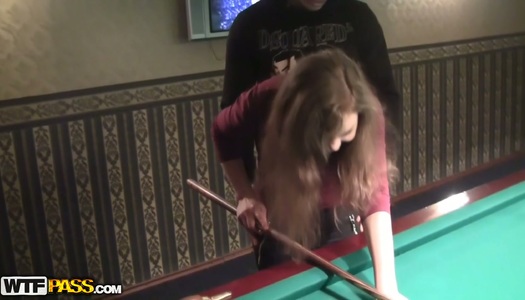 Slim tipsy brunette undresses in billiard hall for winning a dick porn pics