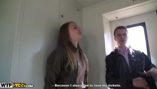 Russian brunette cutie seduces a man in the electric train porn pics