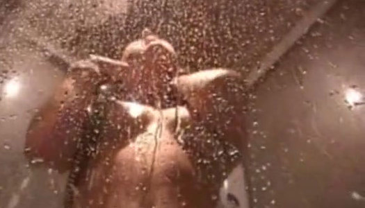 Flat as field brunette stimulates her shaved pussy with hot water stream porn pics