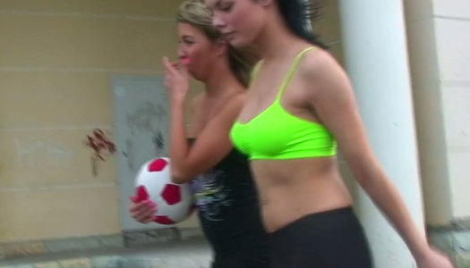 Sexy girls Kiki, Tess and Betsy are playing with ball outdoor porn pics