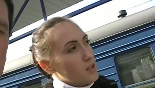 Palatable nympho Viktoria gets her shaved pussy tickled in the train porn pics