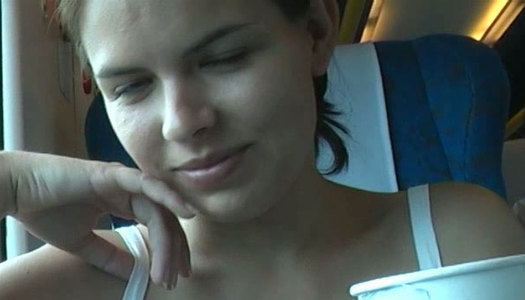 Slutty whore Zuzinka wanks with dildo in a public train porn pics