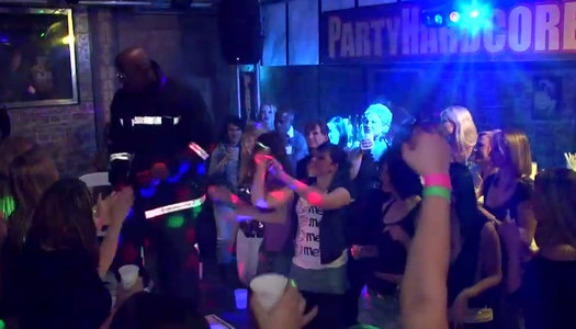 Filthy brunette hussies give head to aroused strippers porn pics