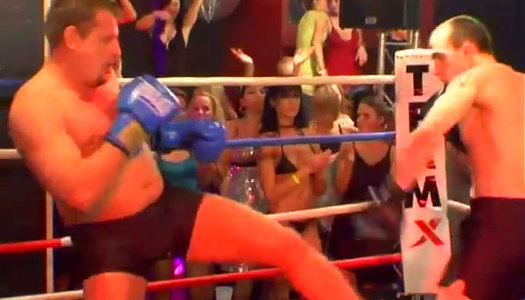 Nasty bitches are masturbating watching boxers fighting on a ring porn pics