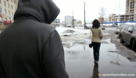 Brunette teen Eva has passionate sex with a guy she just met on a street porn pics