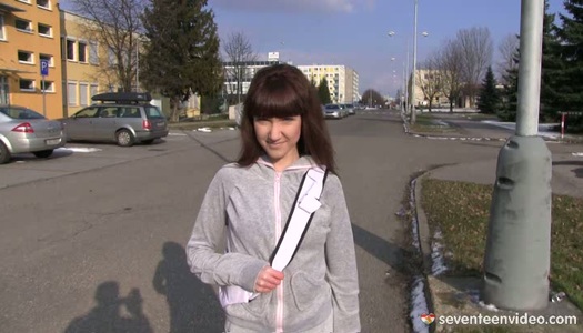 Playful brunette student shows off her big tits to rapacious teacher porn pics