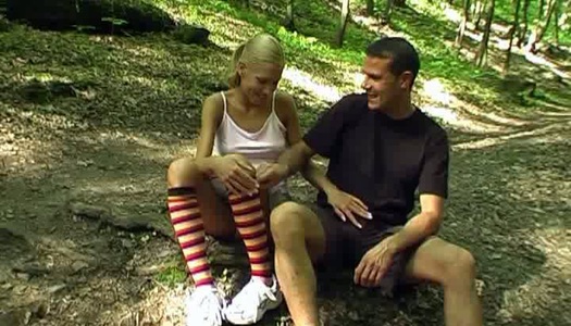Slim bitchie blondie Pauline rides a dick right in the woods to reach orgasm porn pics
