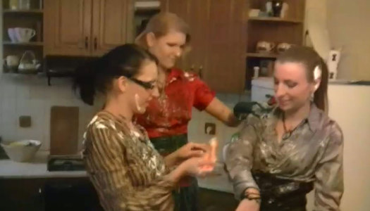 Horny slim chicks turn tea party into a messy orgy right in the kitchen porn pics