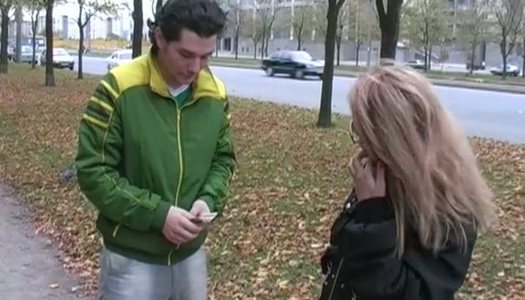 Hunky Russian blondie gives a head to aroused teen in his car porn pics