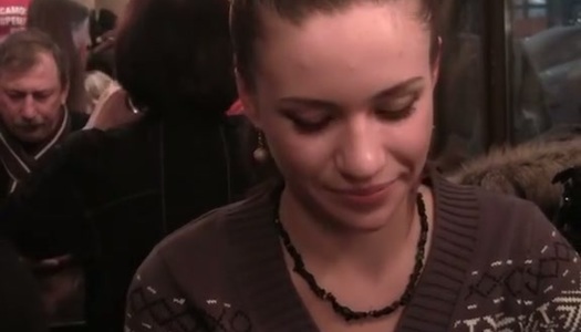 Beautiful brunette chick sucks two cocks in the toilet porn pics