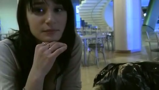 Brunette enchantress with yummy tits blows two cocks in a mall porn pics