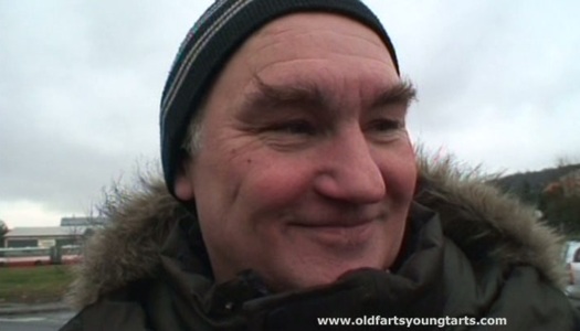 Messy brunette amateur gives blowjob to aroused grandpa in the street porn pics