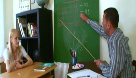 Spoiled blond amateur lures her teacher with massage before she sucks his cock porn pics