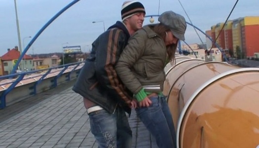 Hot blooded amateur chic gives a head to her horny BF in the street porn pics