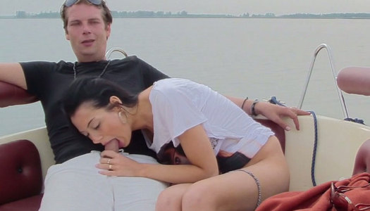 Well stacked natural brunette masturbates and gives tugjob on the yacht porn pics