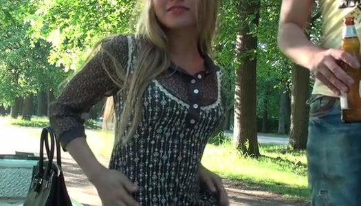 Amateur blond head with slim body seduces a man for a casual sex outdoors porn pics