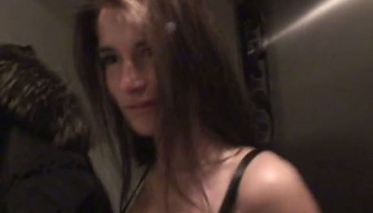 Straight haired amateur brunette provides a dick with a titfuck in small room porn pics