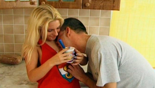 Dominica has passionate morning sex in the kitchen porn pics