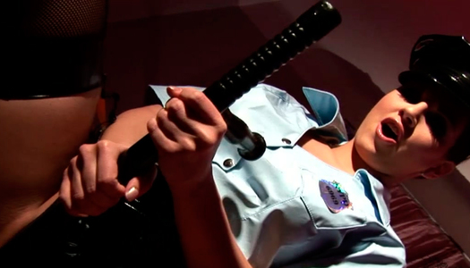 Sexy  girl cop in stockings  fucks her pussy with baton porn pics