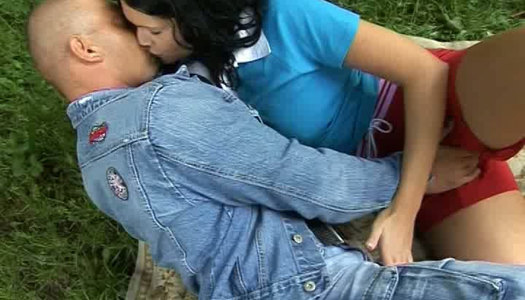 Luscious brunette cutie Shaina rides horny dude in cowgirl style outdoors porn pics