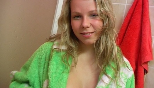 Russian girl Sue wanks with big dildo in the bathroom porn pics