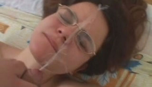 Naughty amateur skank gets her face messed up with jizz porn pics