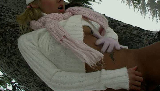 Snow queen rubs her pussy with snow outdoor porn pics