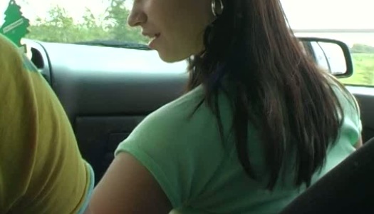 Whorish brunette slut gives thorough blowjob to massive penis in car porn pics