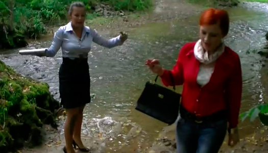 Duet of frisky sexpots fighting with mud over the lake shore porn pics