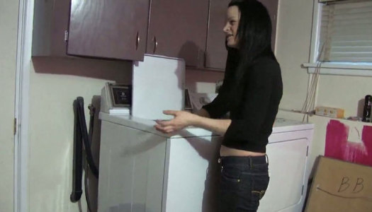 Clothed brunette gives blowjob to nude huge dude porn pics