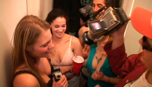 Wild and drunk student chics show off their jugs and asses during party porn pics