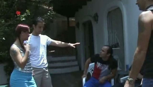 Gangbang outdoor sex with hussy tattooed red haired hoochie porn pics