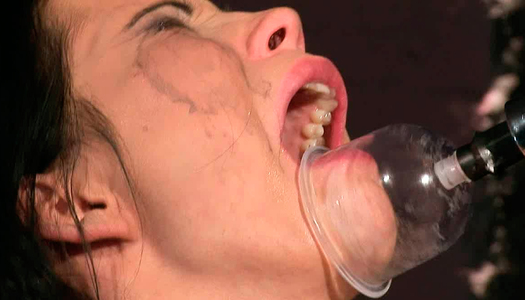 Ruined brunette hussy gets her pussy and tits vacuumed by rapacious master porn pics