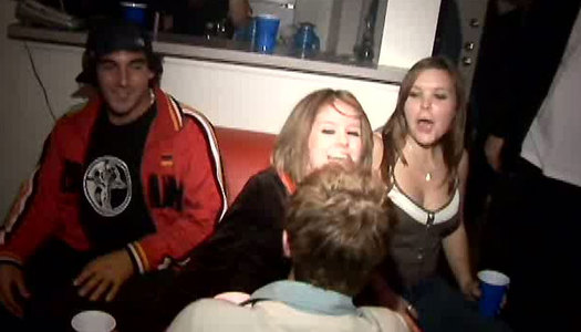 Blonde chick flashes her nipples at the college party porn pics