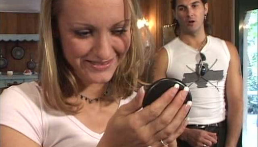 Almost titless pale blondie Julie gives a blowjob to a fat strong dick porn pics