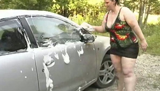 Hot solo masturbation in a car after naughty wet carwash porn pics