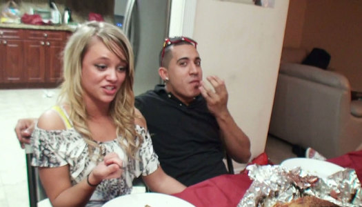 Spoiled student chics give handjob to aroused dudes under table during dinner porn pics