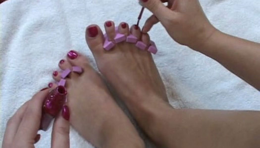 Buxom hottie Katja Kassin paints her toes in a sexy way porn pics