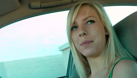 Picked up blonde shows off her tits and gives blowjob porn pics