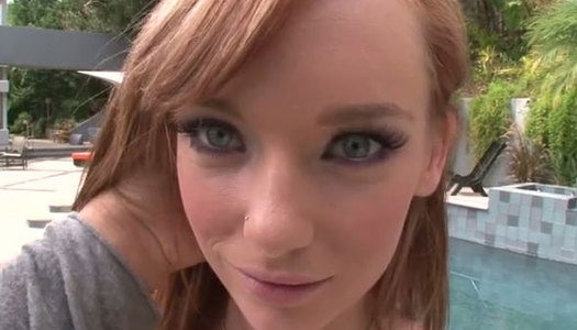 Dirty sandy haired wench fingerfucks her pinkish pussy near pool outdoors porn pics