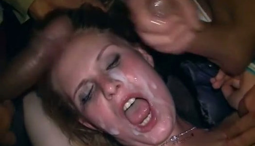 Torn slut gets massive facial cumshot after hardcore gangbang porn pics