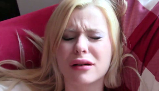 Small boobed lusty blonde sucks juicy penis and gets banged in mish style later porn pics