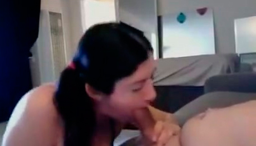 Saucy amateur chick with ponytails is pumping solid prick porn pics