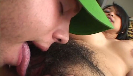 Freaky white stud licks incredibly smelly and hairy vagina of dumpy Asian hoe porn pics