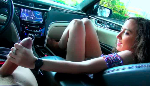 Sassy brunette Charlie gives deepthroat blowjob in a car porn pics
