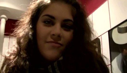 Czech teen in the public toilet flashes her perky boobs for cash porn pics