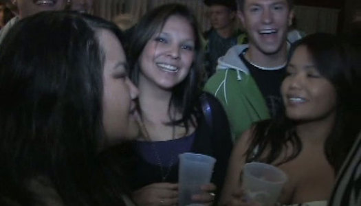 Insatiable brunette chicks present hard lesbo sex at dirty college fuck fest porn pics