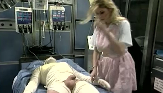 Really horny blond nurse rides bandaged patient's cock in the hospital porn pics
